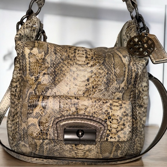 Coach Kristin Leather Python Embossed Hobo Shoulder Crossbody Shoulder Bag EUC - Picture 3 of 16